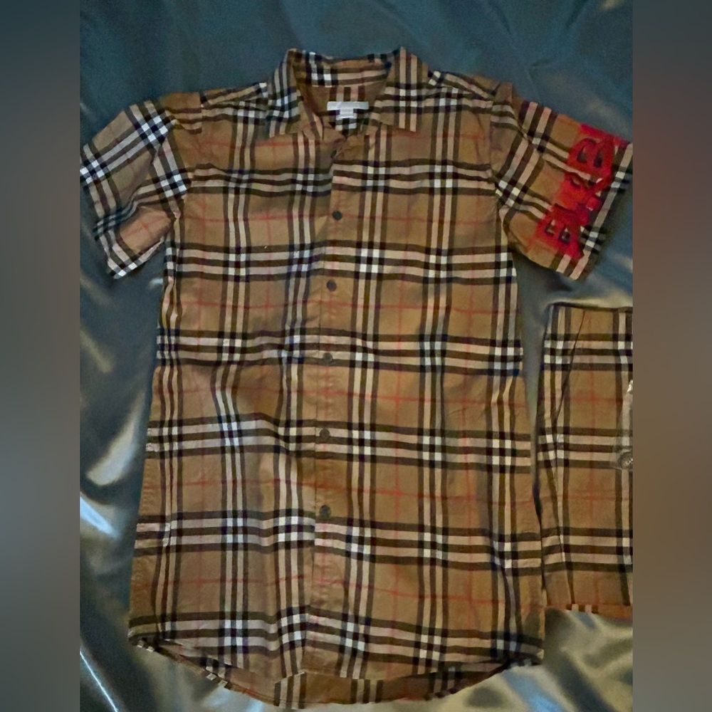 Burberry London Children Boys Nova Check Plaid Button Down Shirt Size 12Y